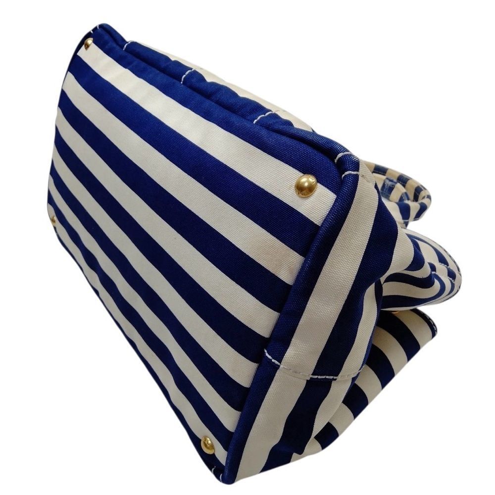 Prada Striped Blue & White Printed Canvas Large Canapa Tote Bag Auth - Picture 4 of 15